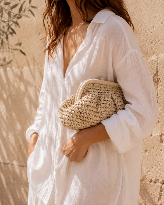 Elody Straw Clutch Latte