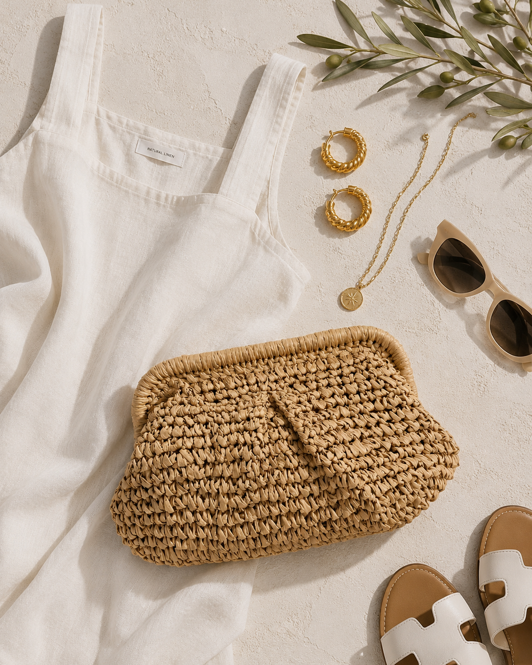 Elody Straw Clutch Tan