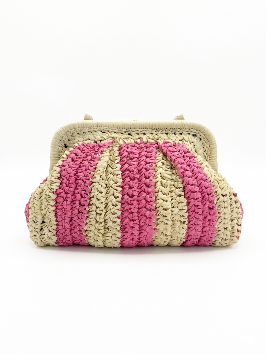 Elody Straw Clutch Pink Stripe