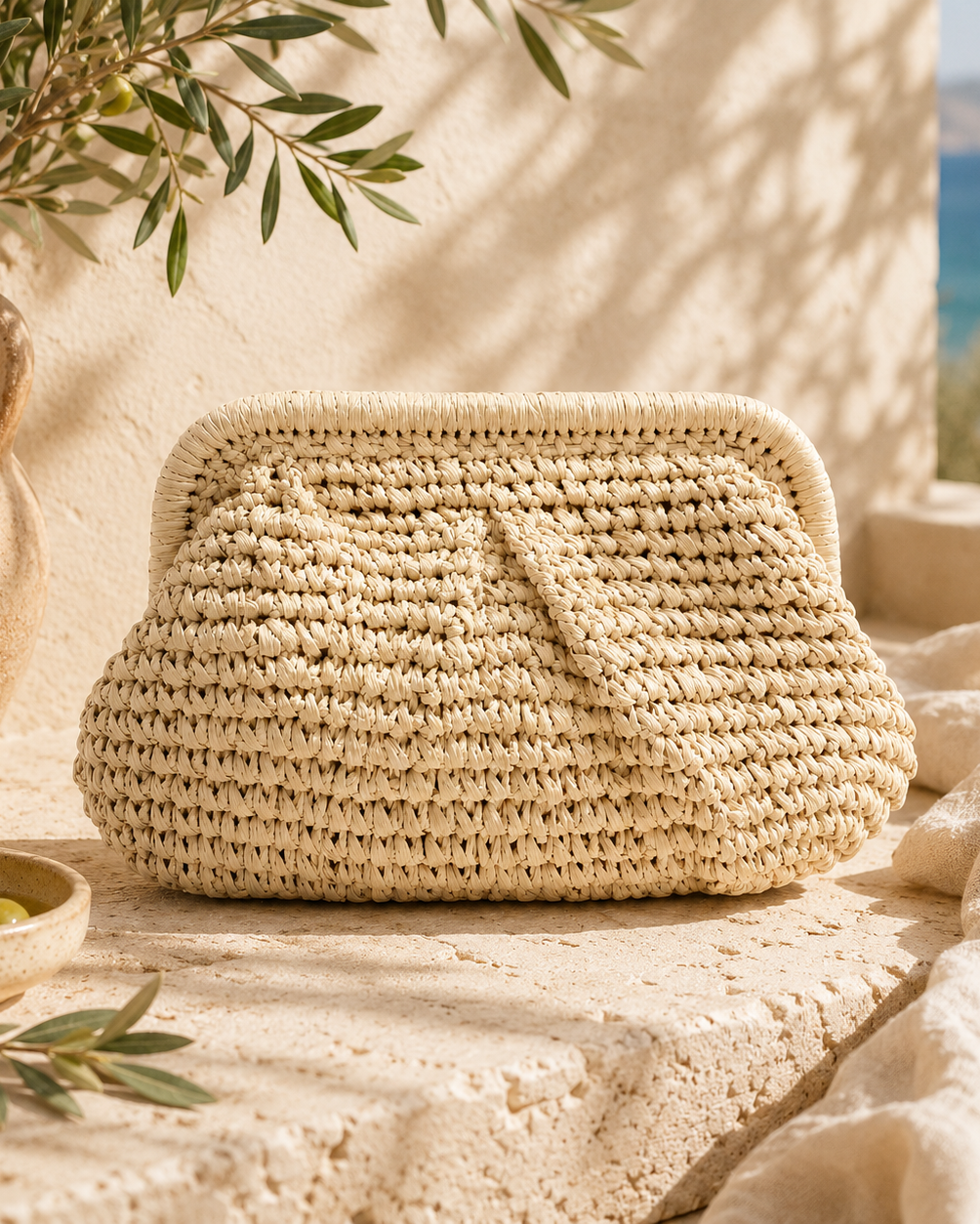 Elody Straw Clutch Latte