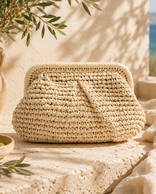 Elody Straw Clutch Latte