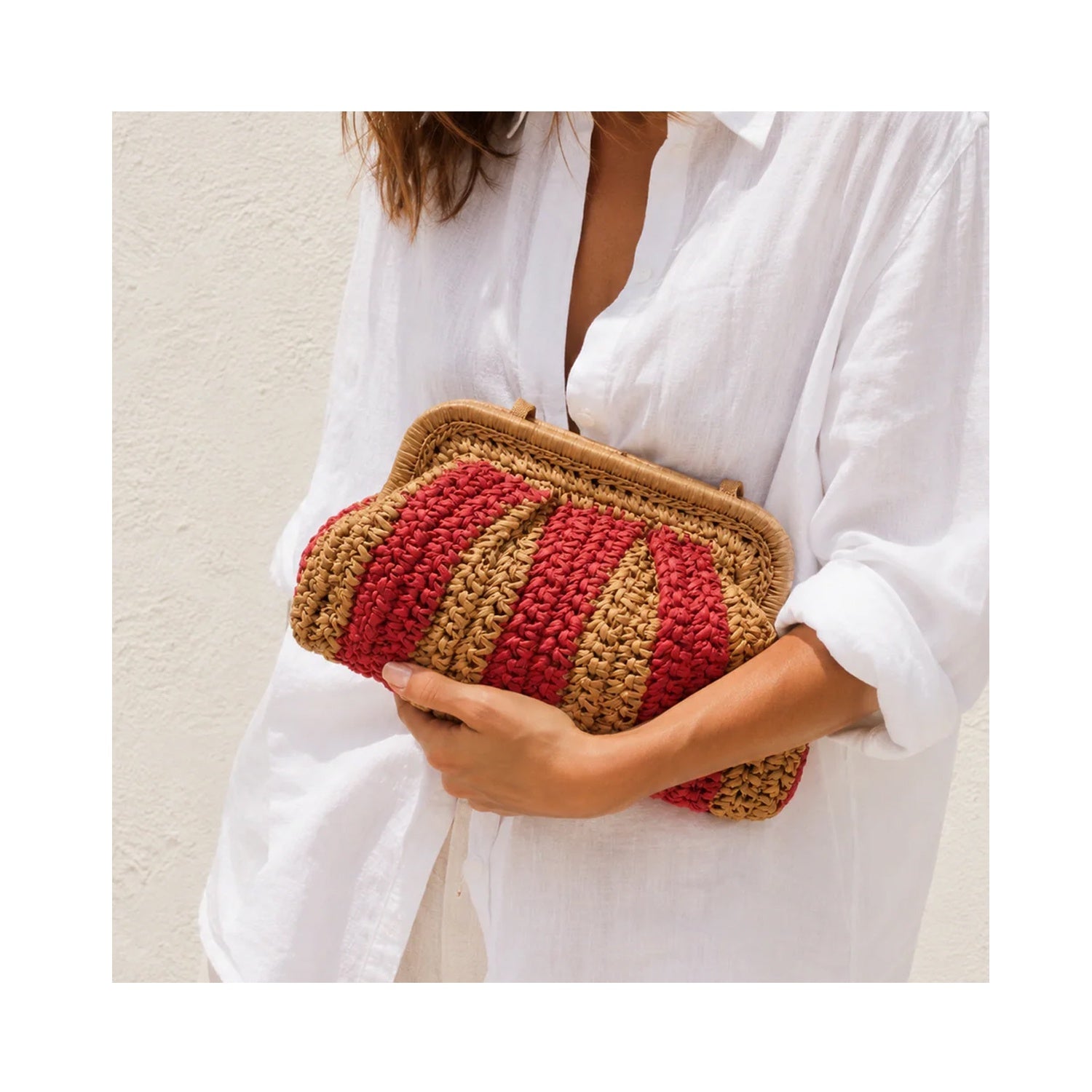 Clutch Elody Straw - Red Stripe