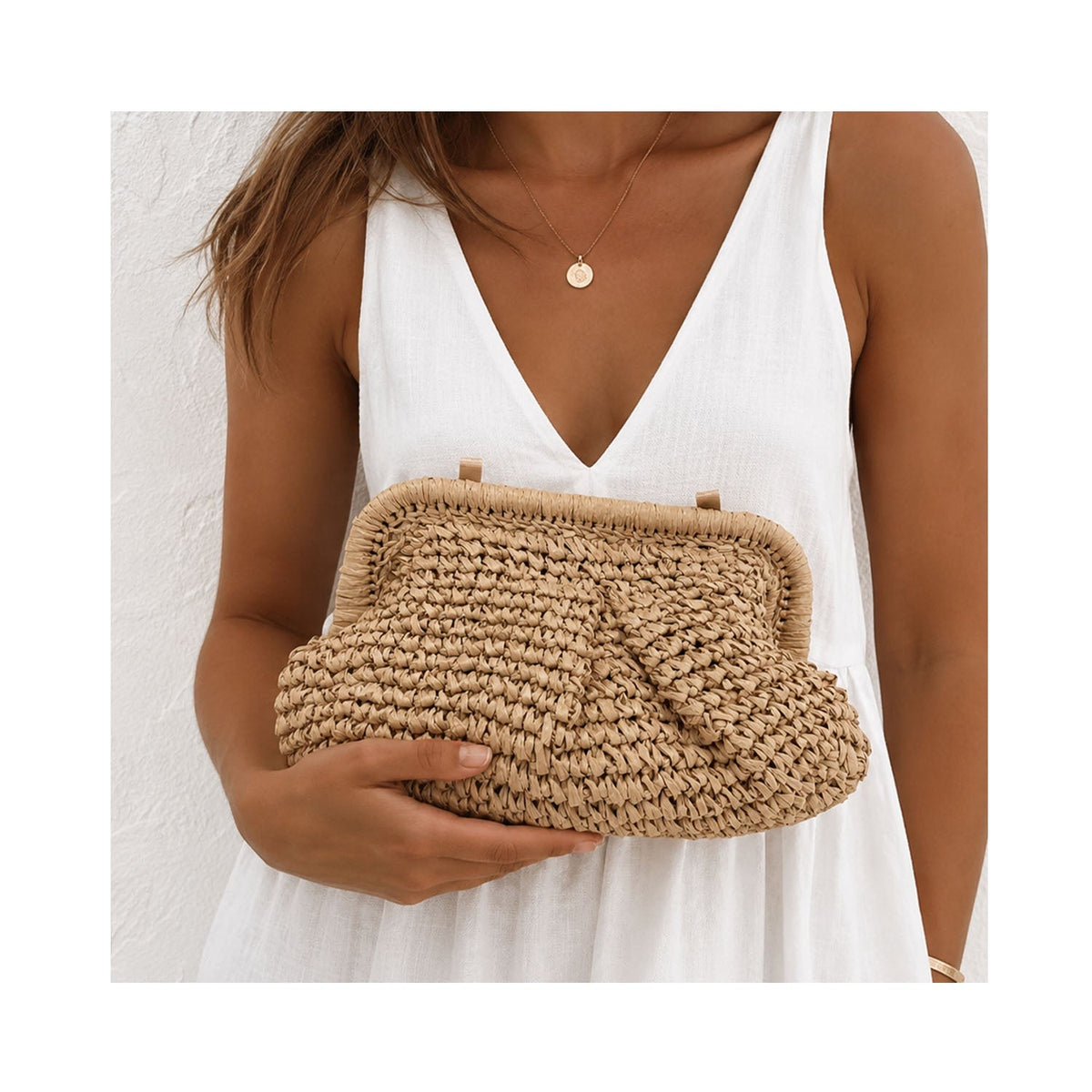 Clutch Elody Straw - Tan