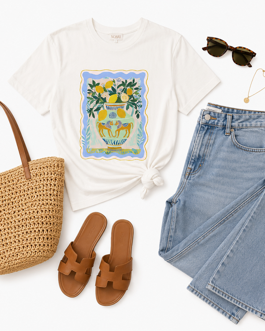 Vase, Lions & Lemon Tshirt - White