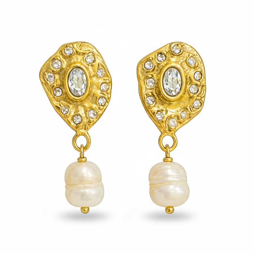 Earring - Zirconia & Pearl Drop