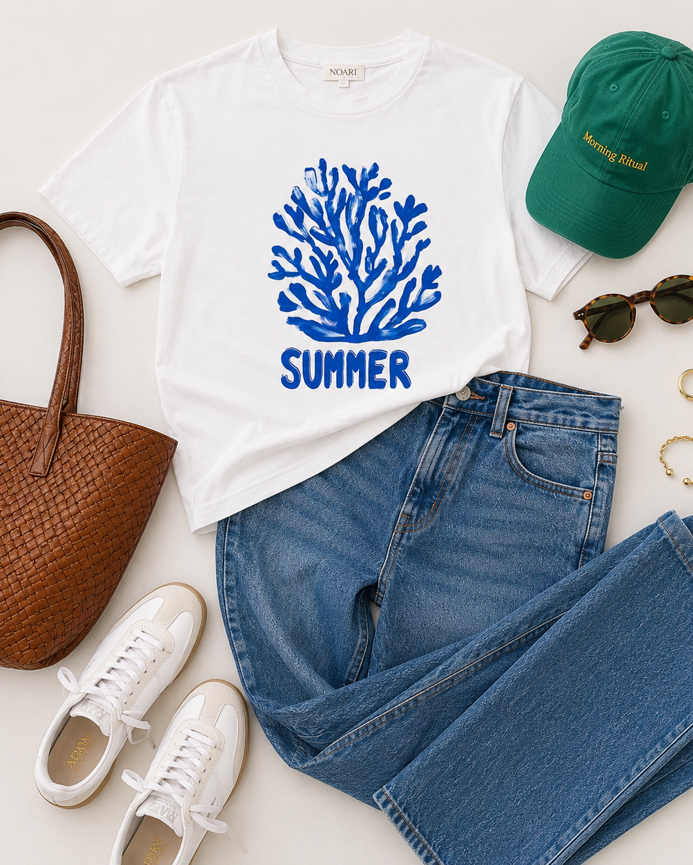Blue Coral Summer Tshirt - White