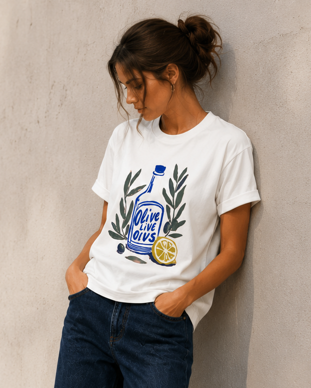 Olive Bottle Tshirt - White
