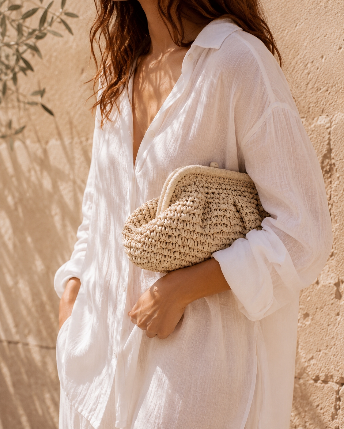 Elody Straw Clutch Latte