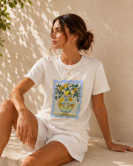 Vase, Lions & Lemon Tshirt - White