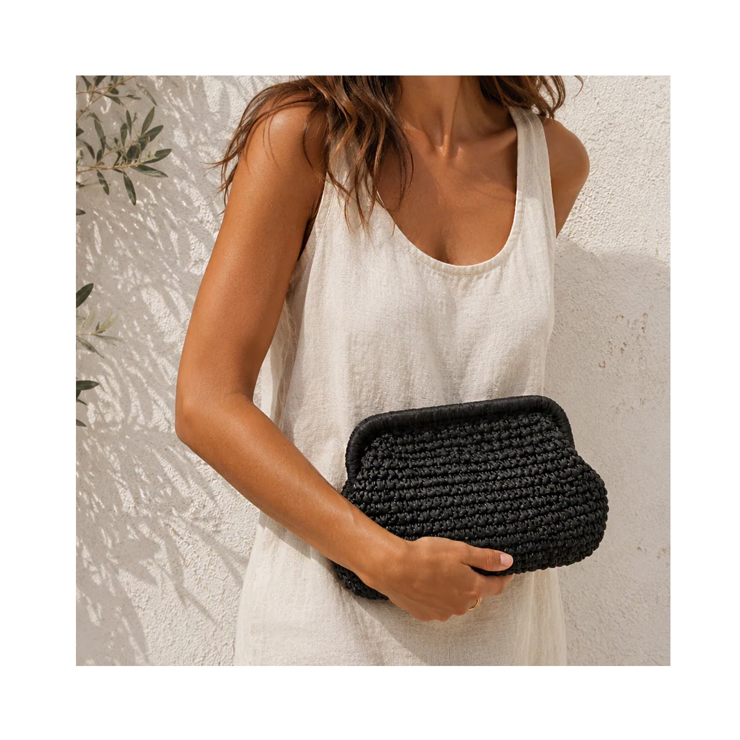 Clutch Elody Straw - Black