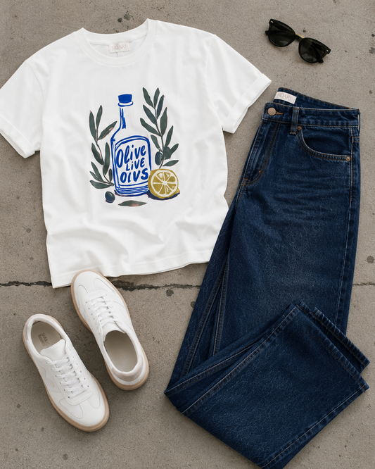 Olive Bottle Tshirt - White