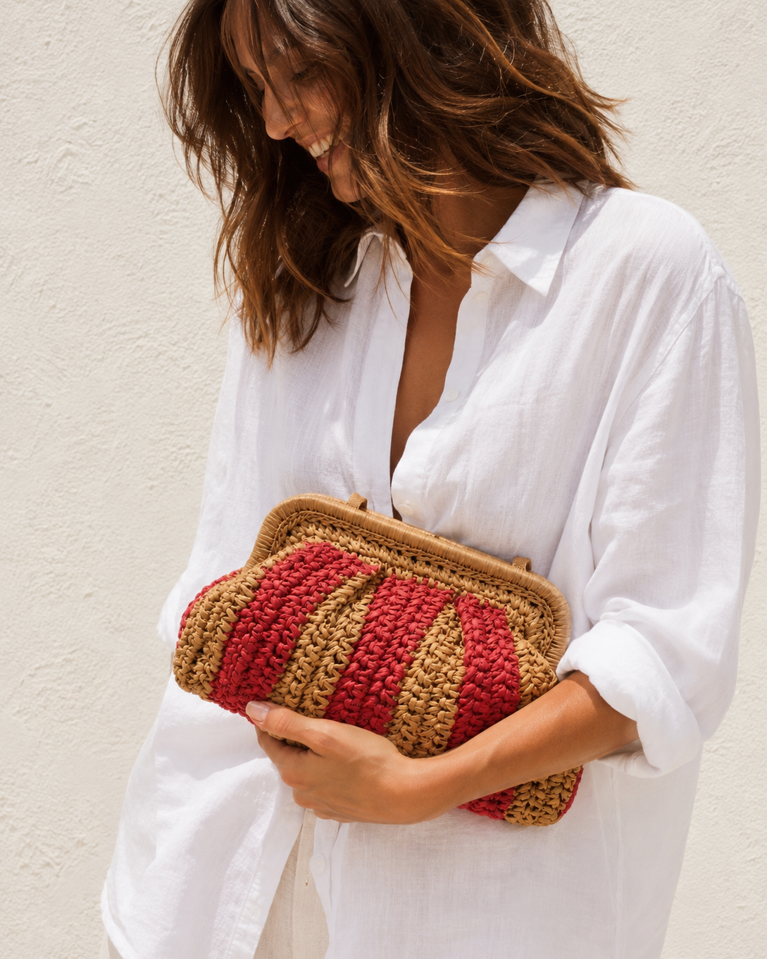 Elody Straw Clutch Red Stripe