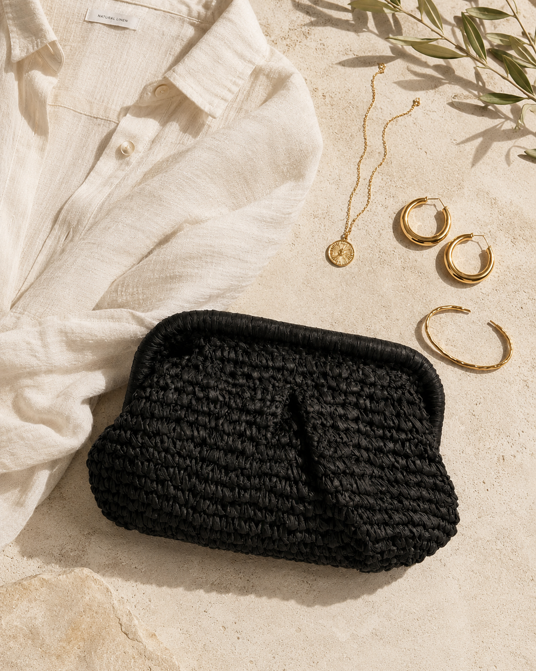 Elody Straw Clutch Black