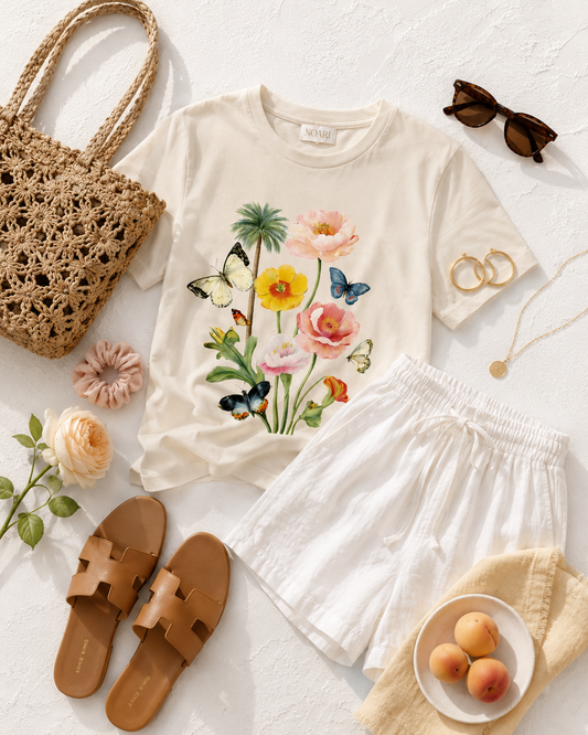 Botanical Butterfly Tshirt - Cream