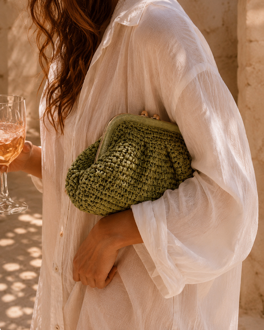 Elody Straw Clutch Matcha