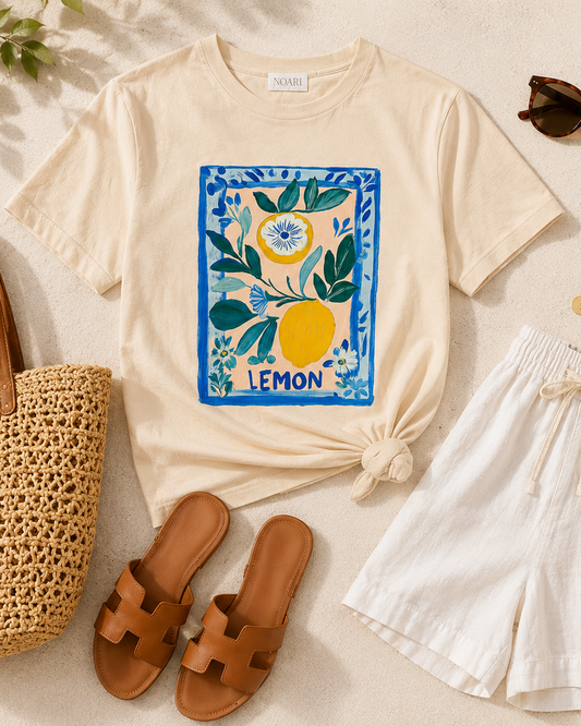 Lemon Tile Tshirt - Cream