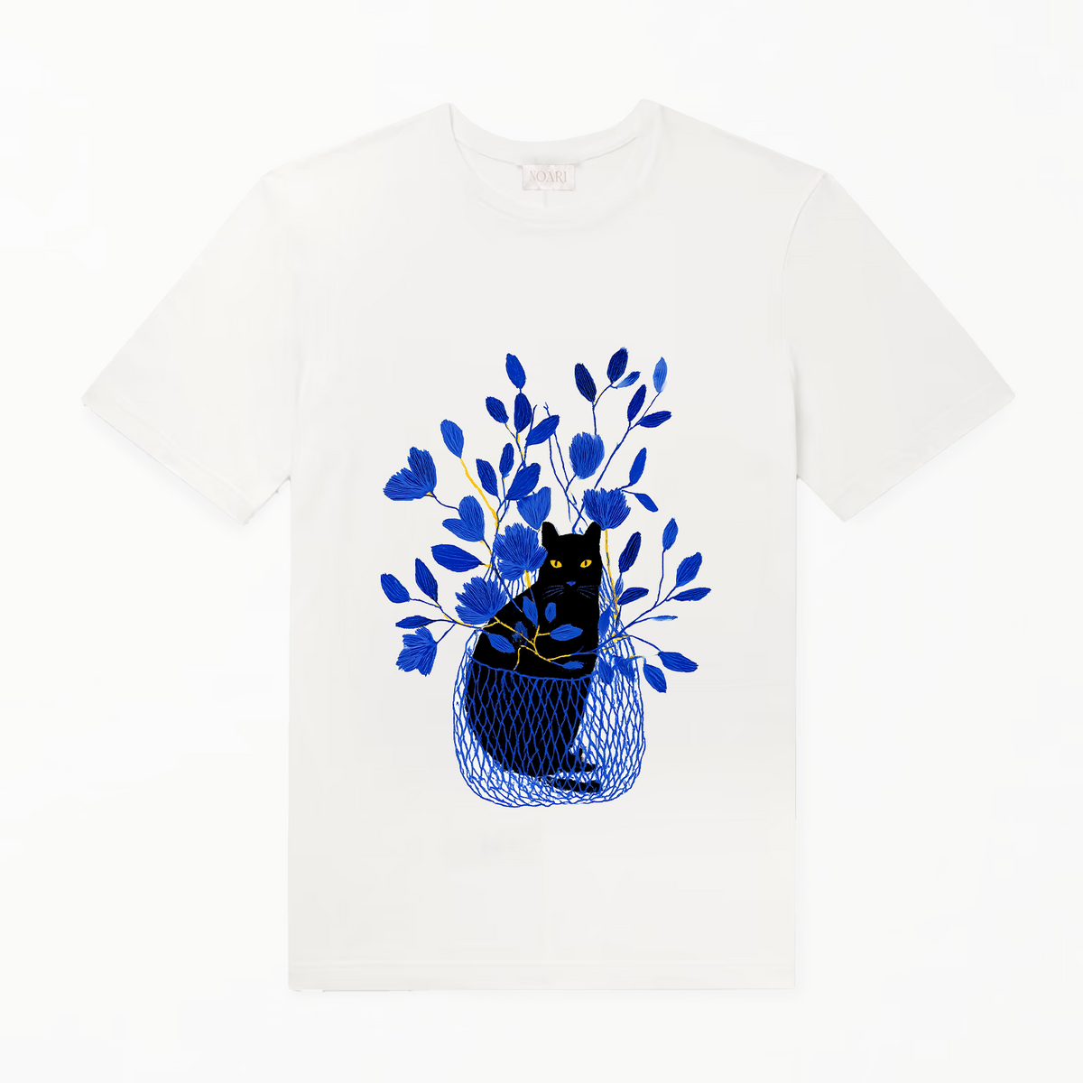 Tshirt - Black Cat in Basket - White