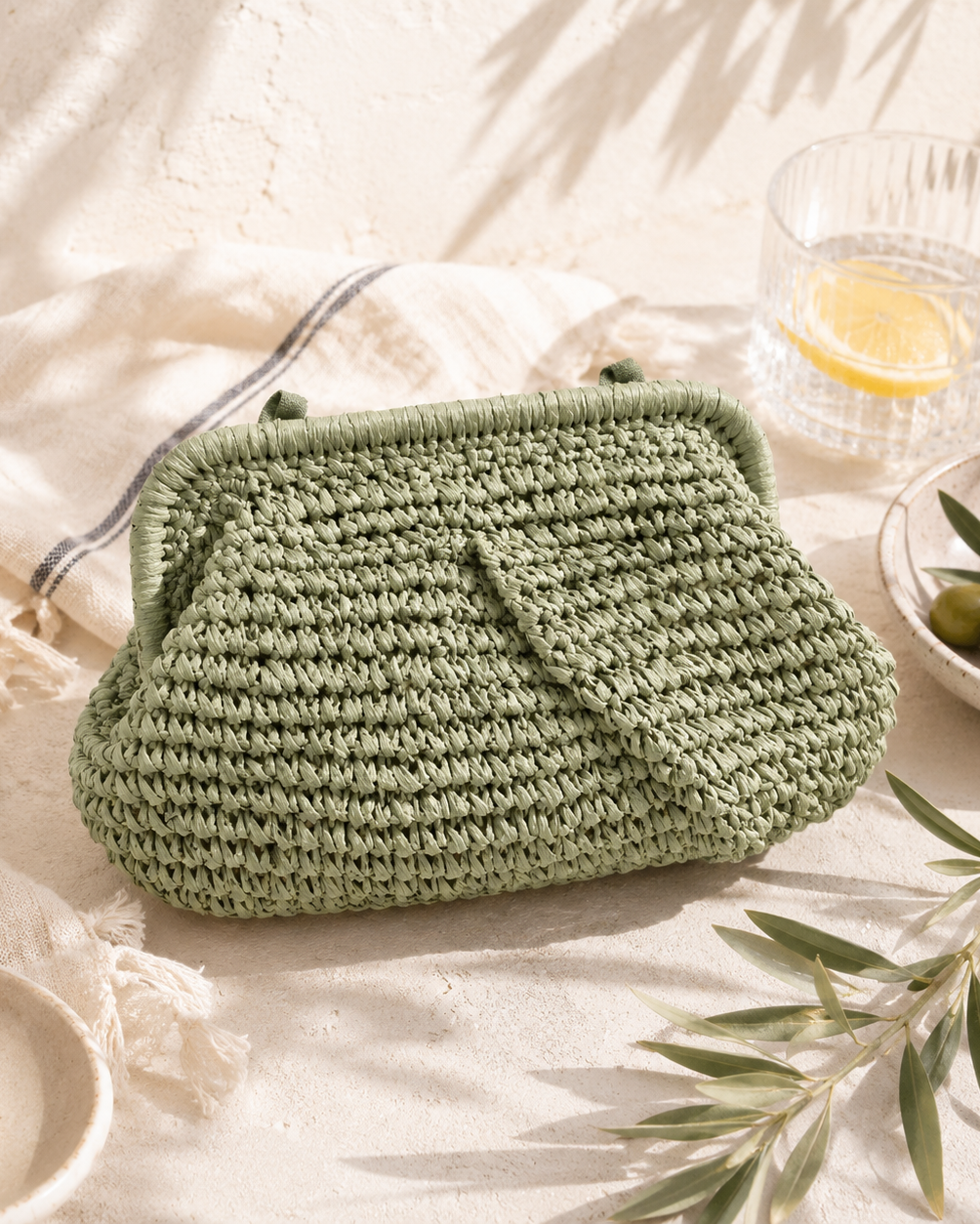 Elody Straw Clutch Matcha