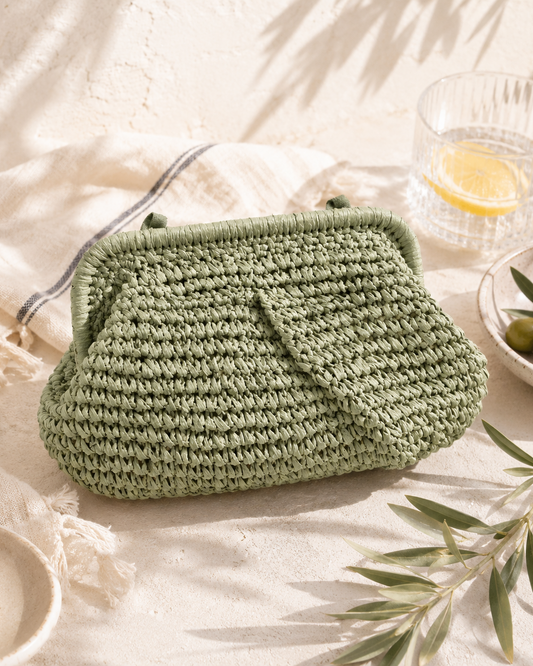 Elody Straw Clutch Matcha