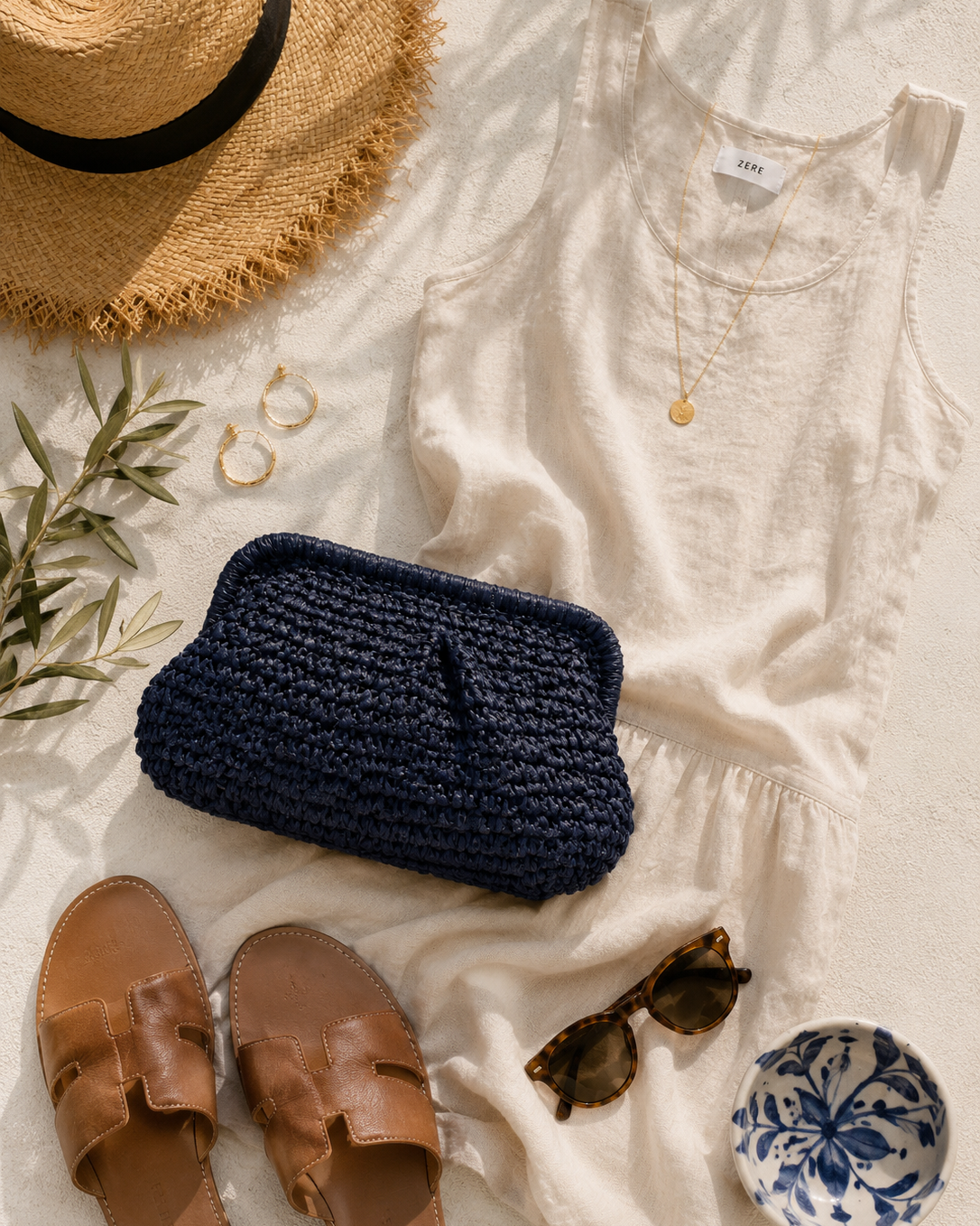 Elody Straw Clutch Navy