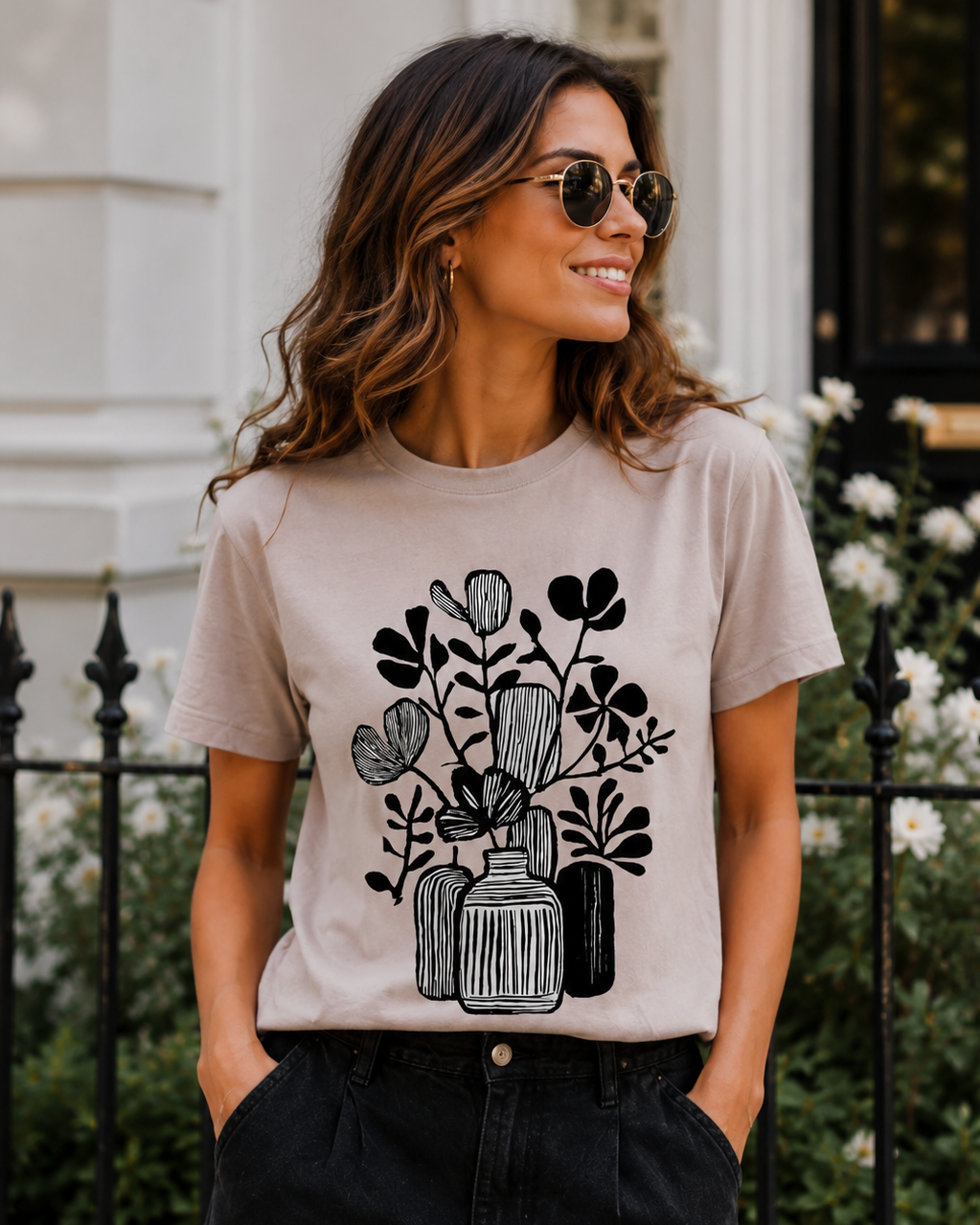 Vase B&W Tshirt - Taupe