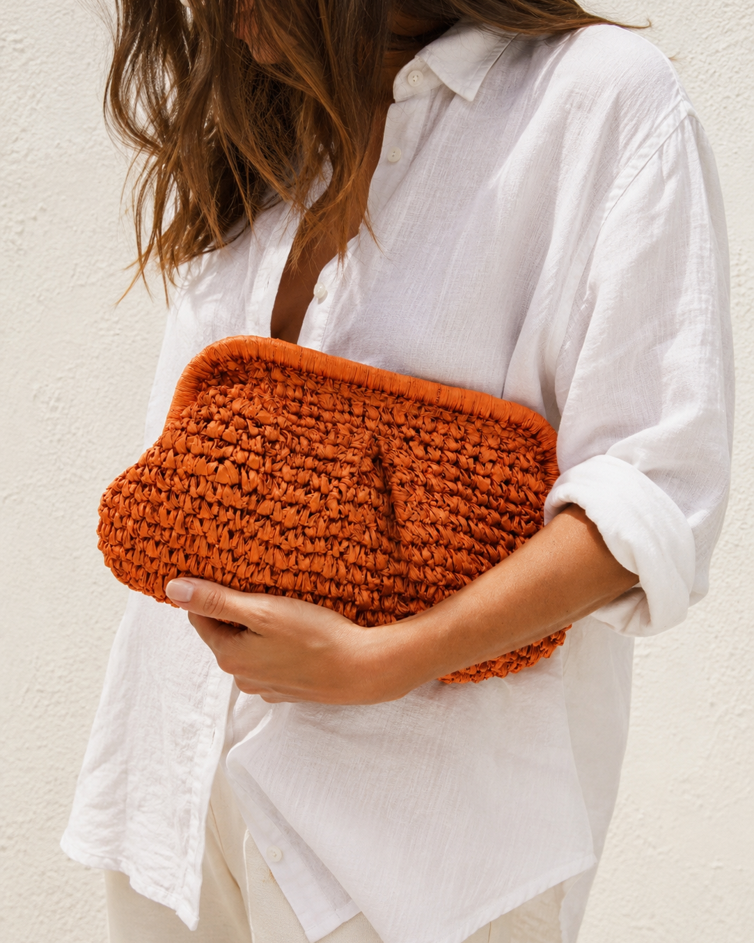 Elody Straw Clutch Orange