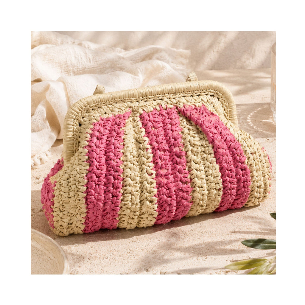 Clutch Elody Straw - Pink Stripe