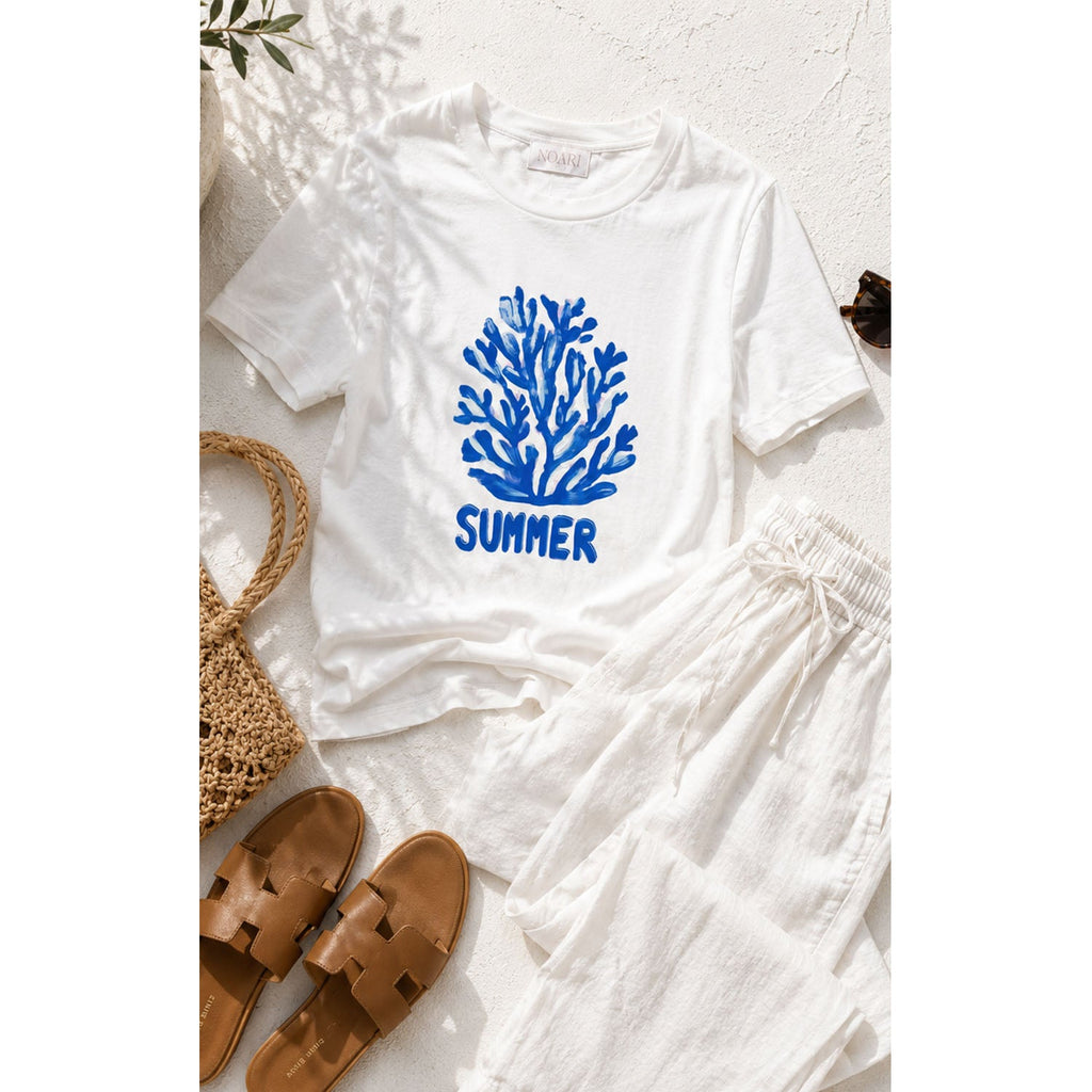 TShirt - Blue Coral SUMMER - White