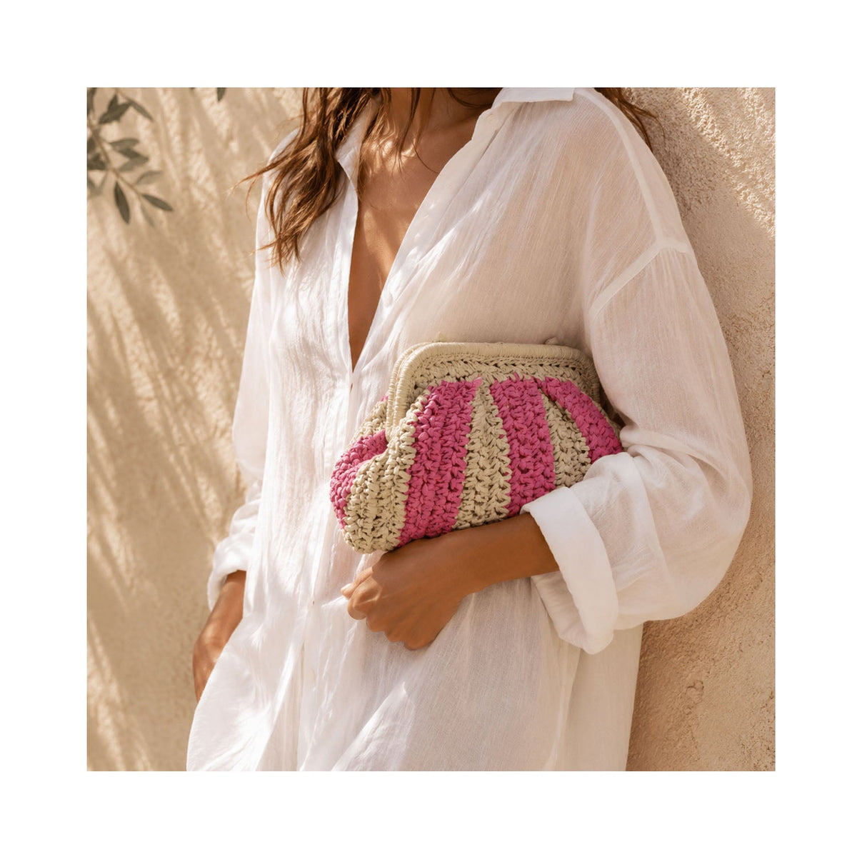 Clutch Elody Straw - Pink Stripe