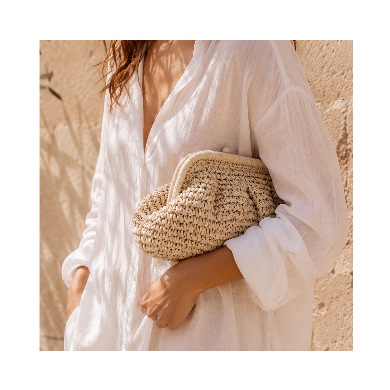 Clutch Elody Straw - Ivory