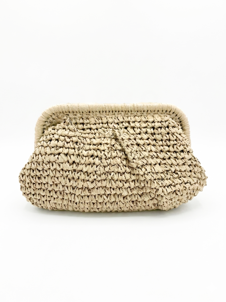 Elody Straw Clutch Latte