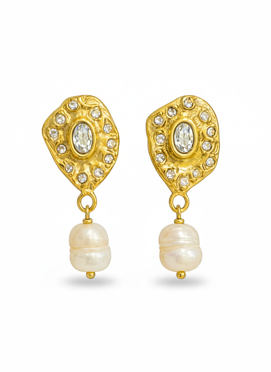 Zirconia & Pearl Drop Earring